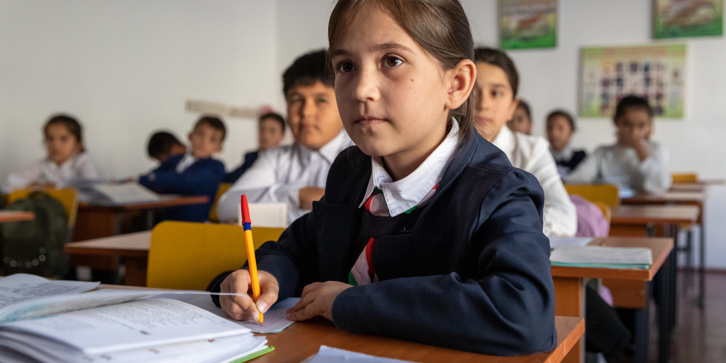 Hasanova Shukrona is a grade 4 student at school 51, Kulob. Credit: GPE/Kelley Lynch